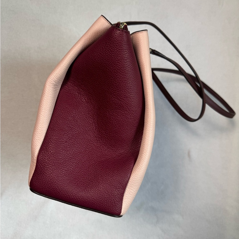 Kate Spade Monet Large Compartment Tote – Leather Pink Burgundy Shoulder Bag - Picture 7 of 17